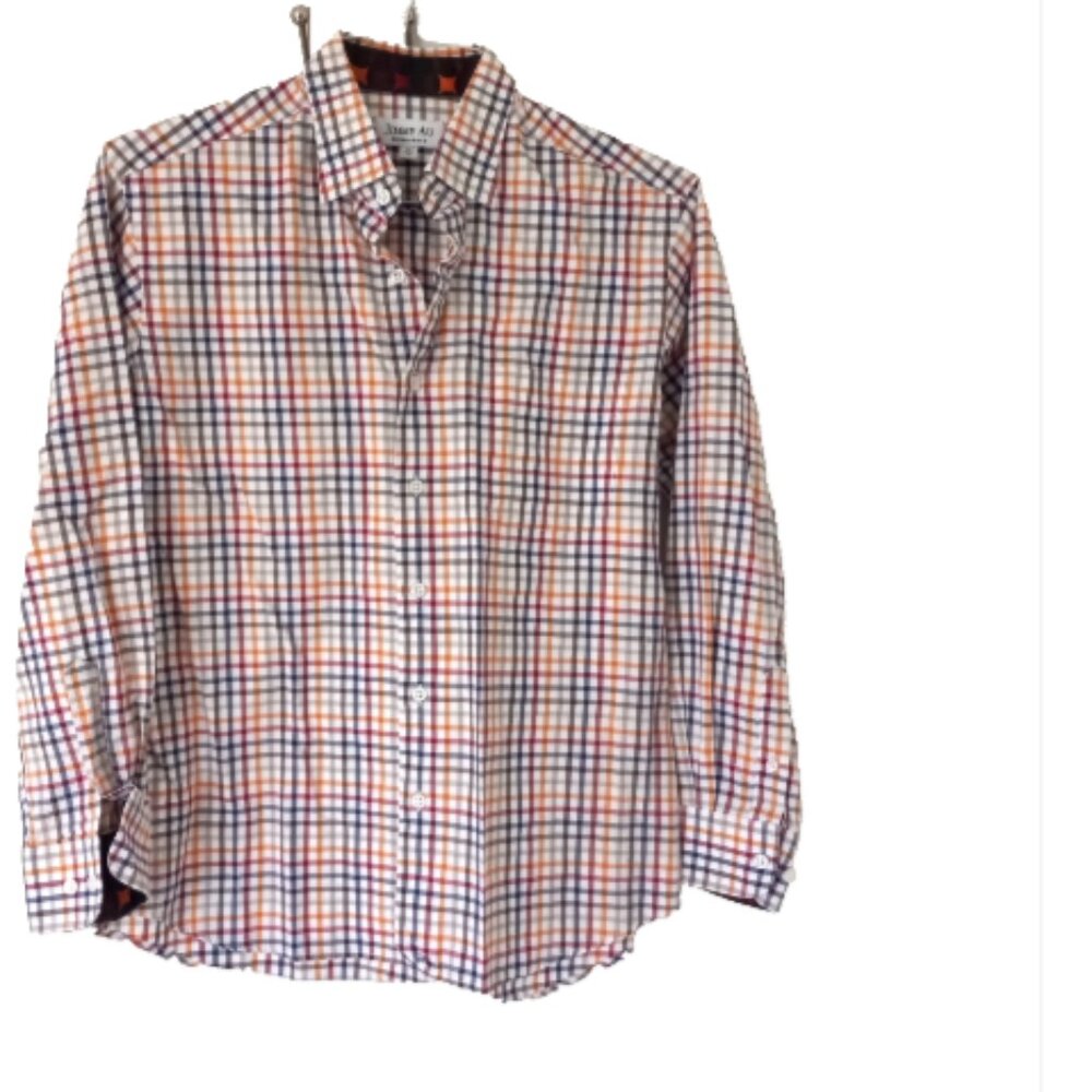 Jimmy Au Beverly Hills Men’s Medium Short Check Shirt Flip Cuff Button Down EUC - Picture 2 of 13